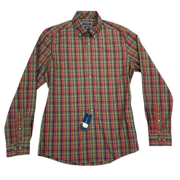 Club Room Mens Slim Fit 4-Way Stretch Plaid Dress Shirt Multicolor 15-15.5 - Picture 1 of 4